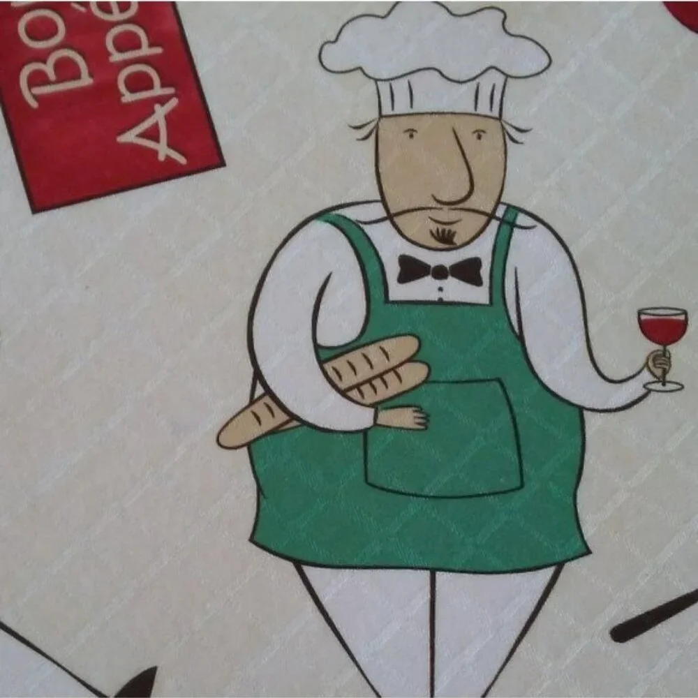 Printed Linen Fabric Placemats, set of 4, Chef Bon Appetit French Paris decor
